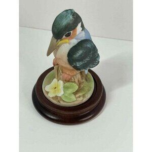 Vintage Blue Jay Figurine Andrea By Sadek‎ On Wood Stand Porcelain Japan Bird 3”